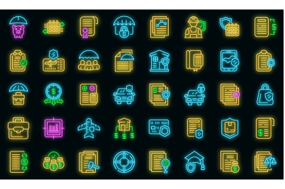 Liability icons set vector neon