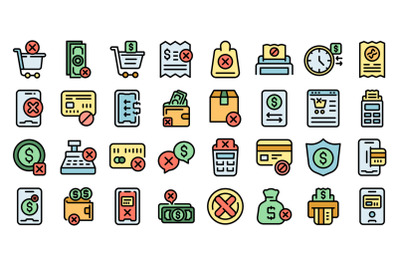 Payment cancellation icons set line color vector