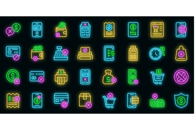 Payment cancellation icons set vector neon