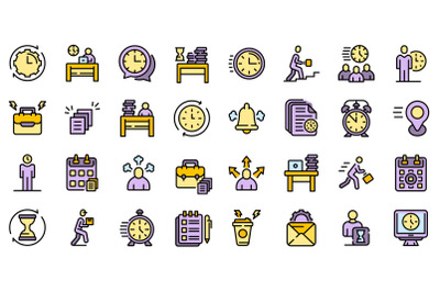 Rush job icons set line color vector