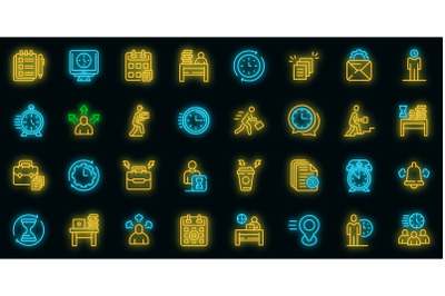 Rush job icons set vector neon