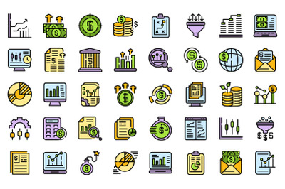 Result money icons set line color vector