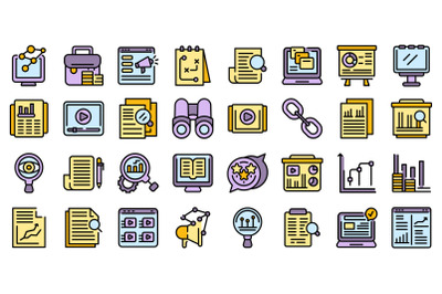 Market studies icons set line color vector