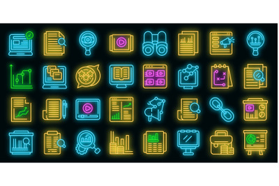 Market studies icons set vector neon