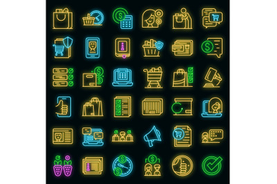 Consumer rights icons set vector neon