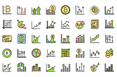 Bitcoin chart icons set line color vector