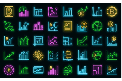 Bitcoin chart icons set vector neon