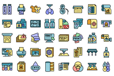 Digital printing icons set line color vector