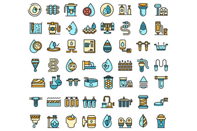 Equipment for water purification icons set line color vector