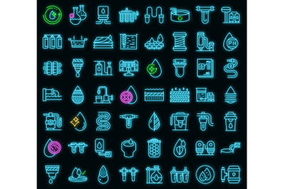 Equipment for water purification icons set vector neon