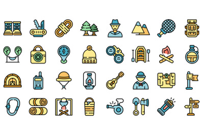 Scouting icons set line color vector