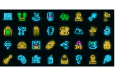 Scouting icons set vector neon