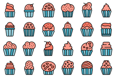 Muffin icons set line color vector