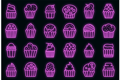 Muffin icons set vector neon