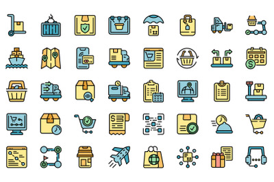 Ordering process icons set line color vector