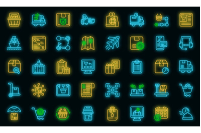 Ordering process icons set vector neon