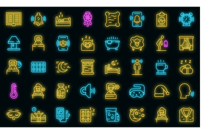 Sleep problems icons set vector neon