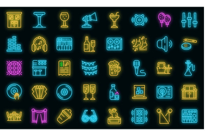 Night club icons set vector neon