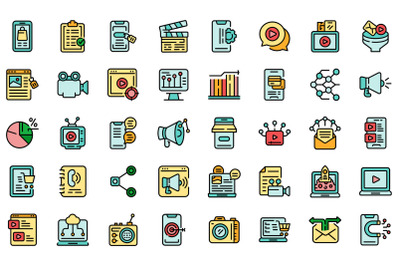 Social media marketing icons set line color vector