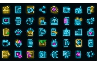 Social media marketing icons set vector neon