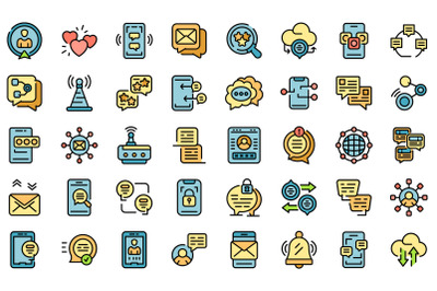 Messaging network icons set line color vector