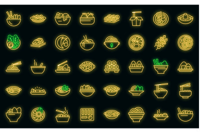 Korean cuisine icons set vector neon