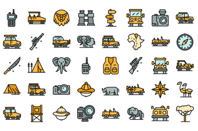 Jeep safari icons set line color vector