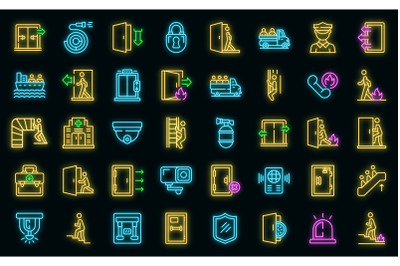 Human evacuation icons set vector neon