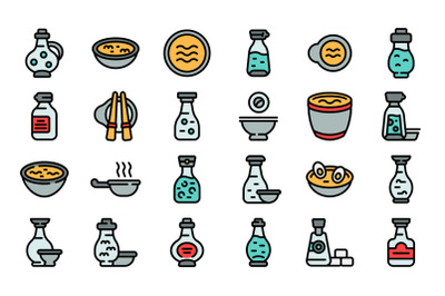 Soy sauce icons set line color vector