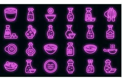 Soy sauce icons set vector neon