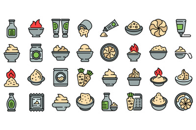 Wasabi icons set line color vector