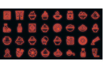 Wasabi icons set vector neon