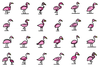 Flamingo icons set line color vector