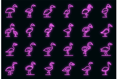 Flamingo icons set vector neon