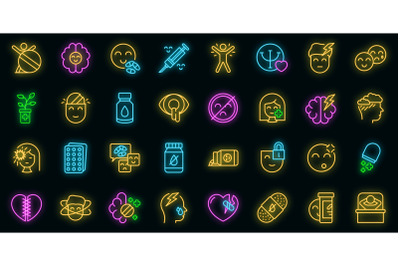 Antidepressant icons set vector neon