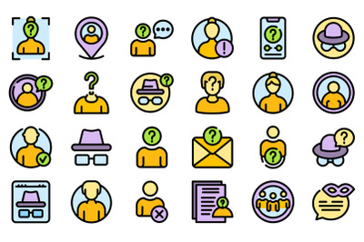 Anonymous icons set line color vector