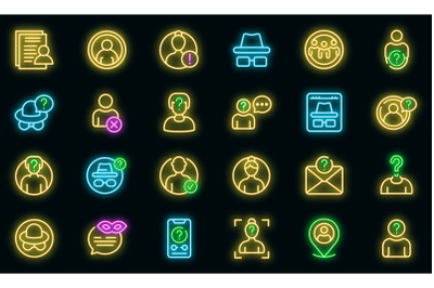 Anonymous icons set vector neon