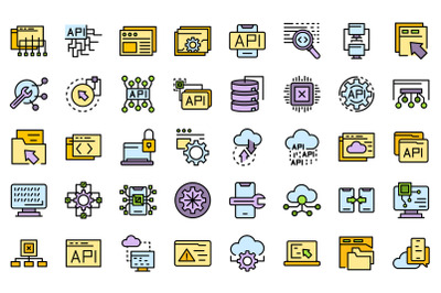 API icons set line color vector