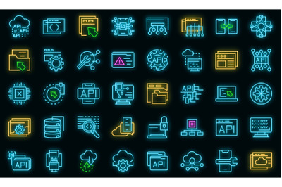 API icons set vector neon