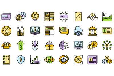 Emerging market icons set line color vector