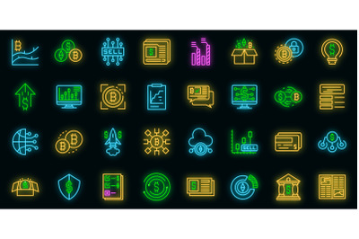 Emerging market icons set vector neon