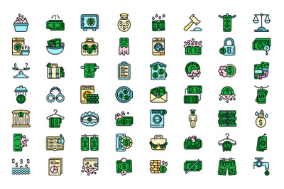 Anti-money laundry icons set line color vector