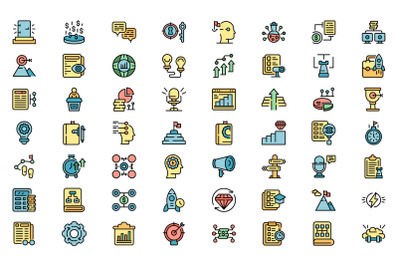 Realization icons set line color vector