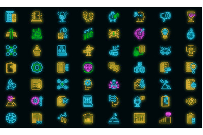 Realization icons set vector neon