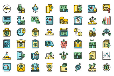 Bank reserves icons set line color vector