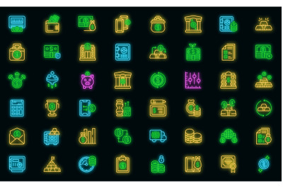 Bank reserves icons set vector neon