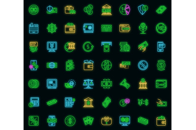 Bank cash icons set vector neon