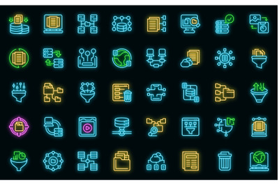 Content filter icons set vector neon