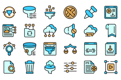 Filter search icons set line color vector