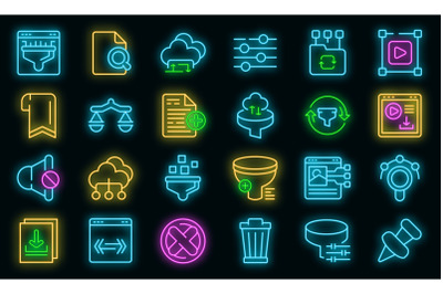 Filter search icons set vector neon